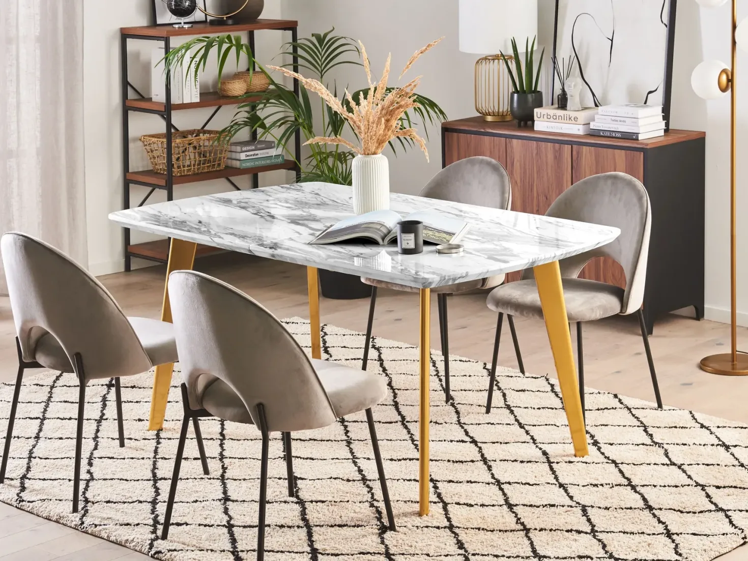 Spisebord med udtræk MOSBY Marmor/guld 160/200 cm 90 cm