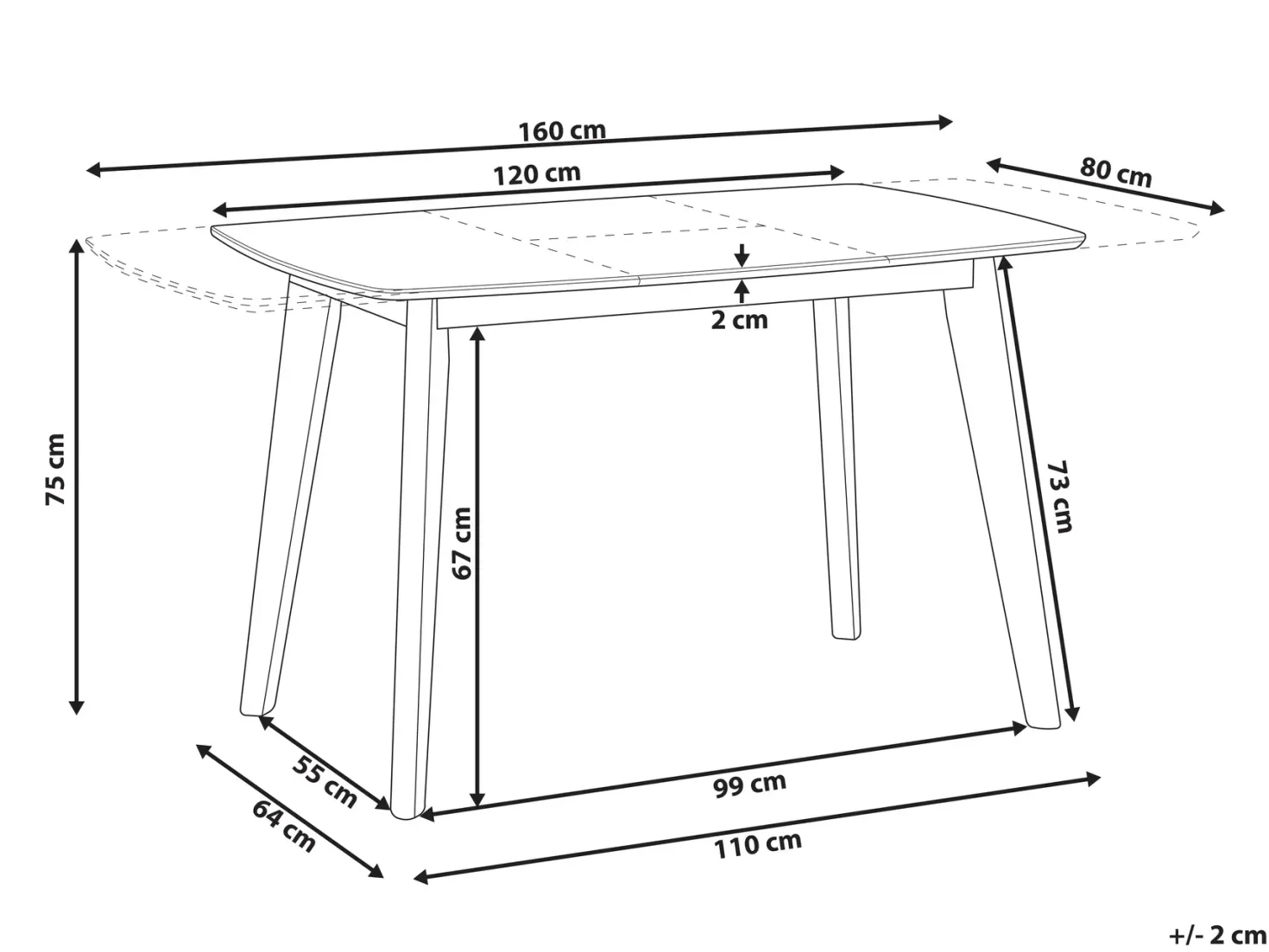 Spisebord med udtræk SANFORD Hvid 120/160 cm 80 cm