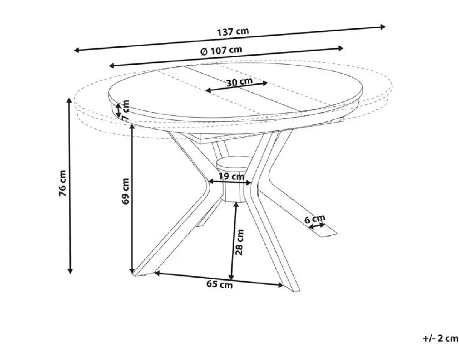 Spisebord med udtræk TYMIS Sort eg 107/137 cm 107 cm