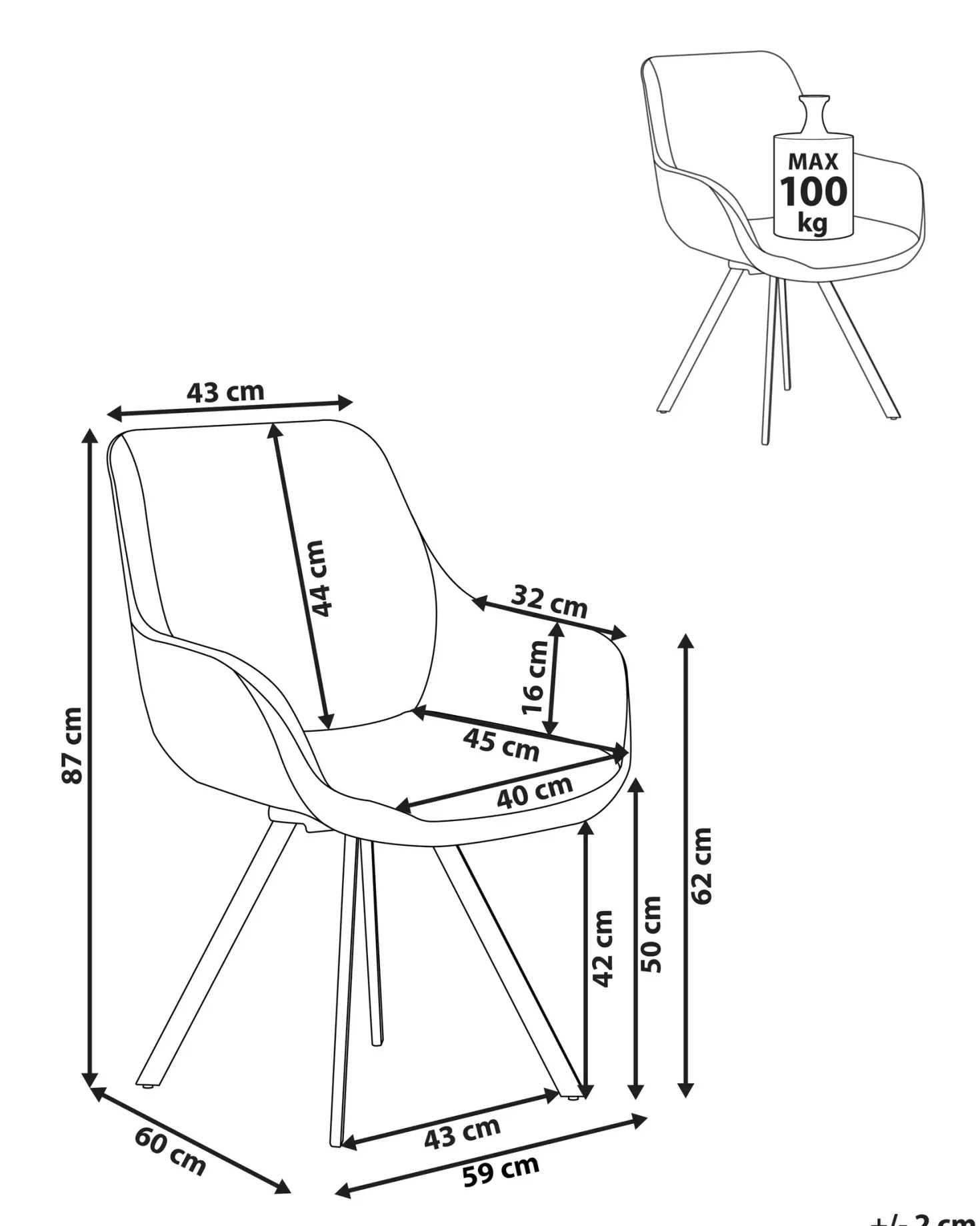 Spisebordsstol MARCELLUS Boucle Sort/hvid