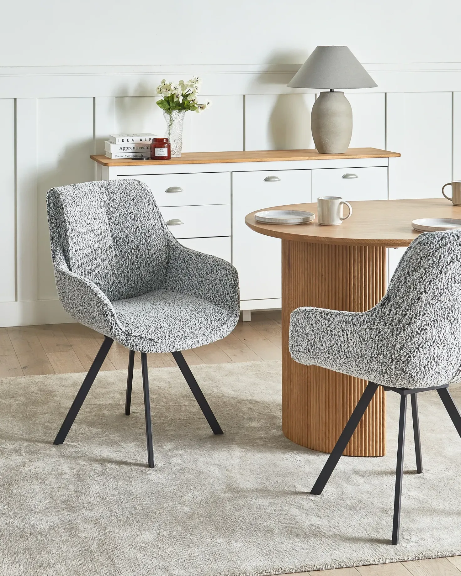 Spisebordsstol MARCELLUS Boucle Sort/hvid