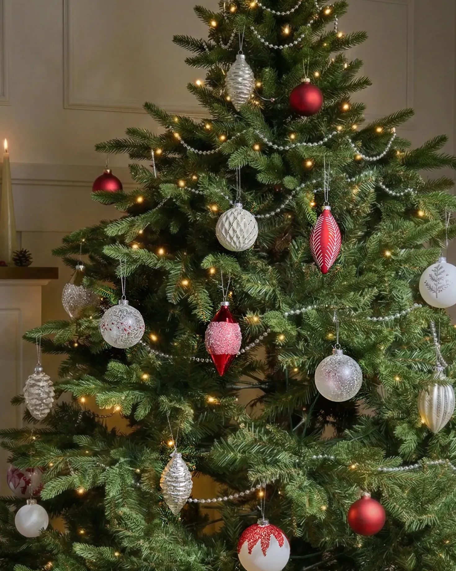 Sæt af 50 julekugler SNOWFLAKE Glas Rød/Hvid