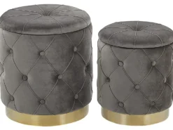 Sæt af 2 opbevaringspuffer PUEBLO Velour Grå