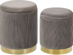 Sæt af 2 opbevaringspuffer MIRAMAR Velour Grå