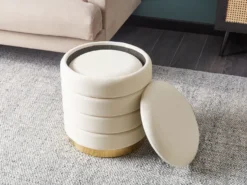 Sæt af 2 opbevaringspuffer GARLAND Velour Lys Beige