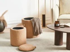 Sæt af 2 opbevaringspuffer BEREA Boucle Lysebrun