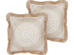 Sæt af 2 pyntepuder AGRIMONY 45 x 45 cm Beige Orientalsk mønster