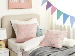 Sæt af 2 pyntepuder ARALES Bomuld 45 x 45 cm Pastellrosa Dyremønster