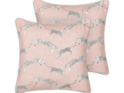 Sæt af 2 pyntepuder ARALES Bomuld 45 x 45 cm Pastellrosa Dyremønster