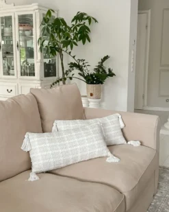 Sæt af 2 pyntepuder DOURIS 30 x 60 cm Lys Beige Ternet mønster