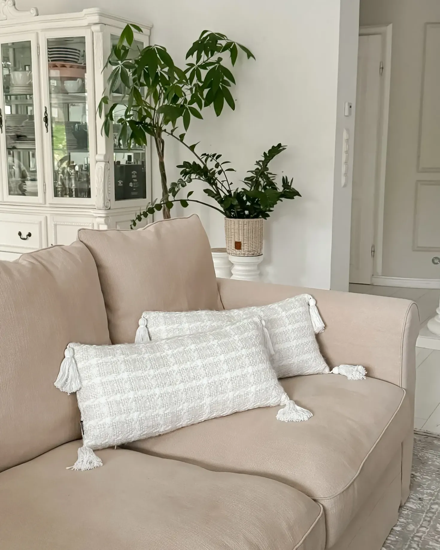 Sæt af 2 pyntepuder DOURIS 30 x 60 cm Lys Beige Ternet mønster