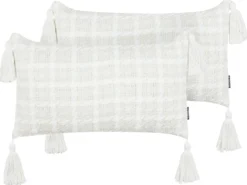 Sæt af 2 pyntepuder DOURIS 30 x 60 cm Lys Beige Ternet mønster