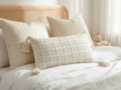 Sæt af 2 pyntepuder DOURIS 30 x 60 cm Lys Beige Ternet mønster