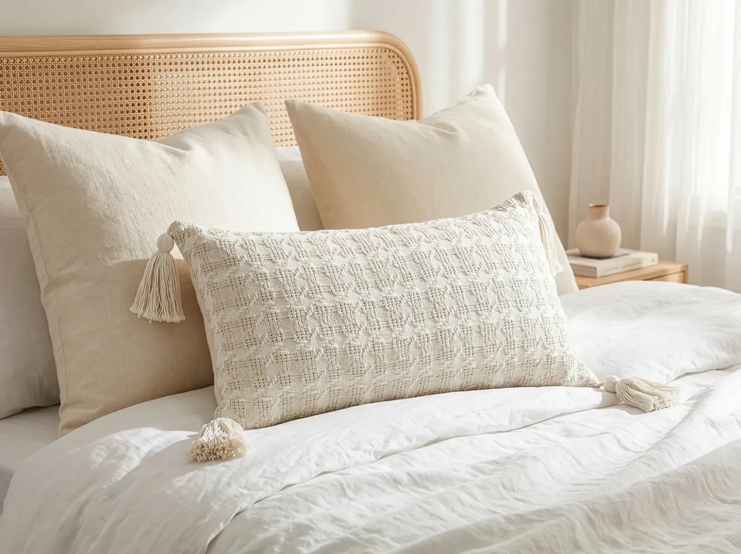 Sæt af 2 pyntepuder DOURIS 30 x 60 cm Lys Beige Ternet mønster