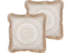 Sæt af 2 pyntepuder GERANIUM 45 x 45 cm Beige Orientalsk mønster