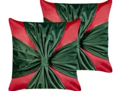 Sæt af 2 pyntepuder MARSHMALLOW Velour 45 x 45 cm Rød Julemønster