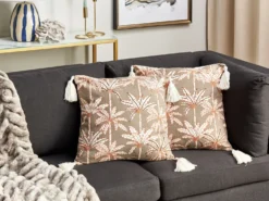 Sæt af 2 pyntepuder MELOBESIA Bomuld 45 x 45 cm Multifarvet Plante mønster