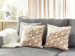 Sæt af 2 pyntepuder NOTELEA Bomuld 45 x 45 cm Beige Blomstermønster