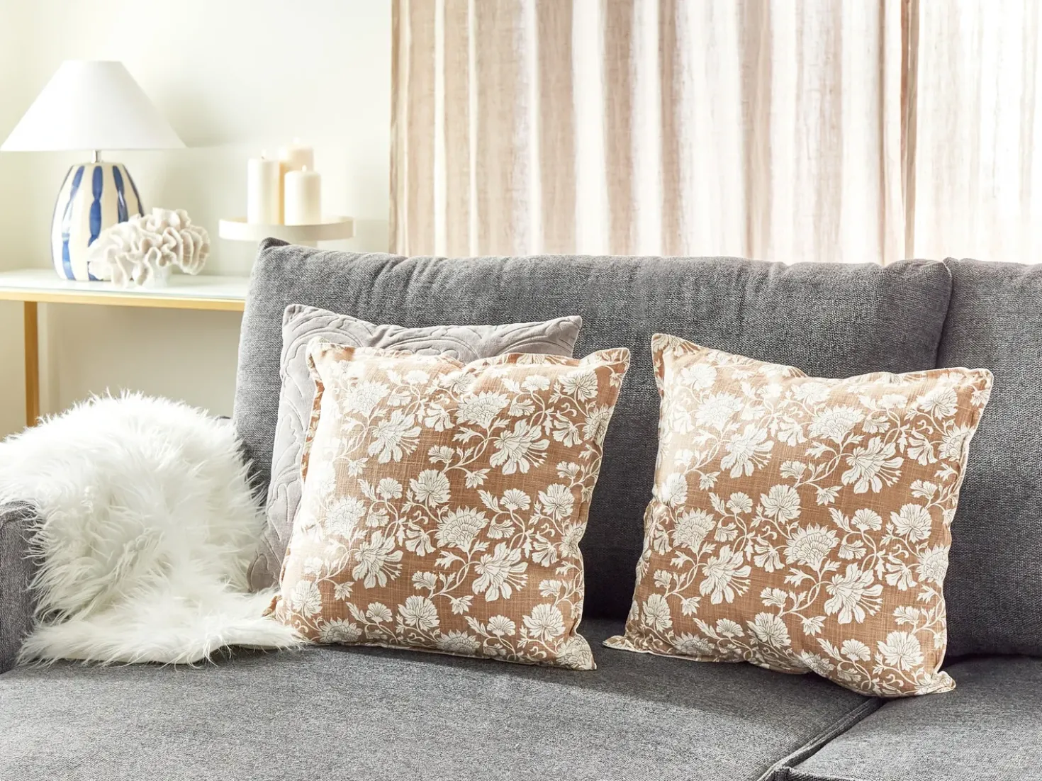 Sæt af 2 pyntepuder NOTELEA Bomuld 45 x 45 cm Beige Blomstermønster
