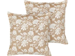 Sæt af 2 pyntepuder NOTELEA Bomuld 45 x 45 cm Beige Blomstermønster
