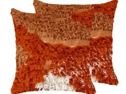 Sæt af 2 pyntepuder SAGENIA Bomuld 45 x 45 cm Orange Abstraktmønster
