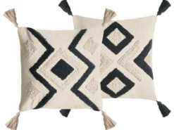 Sæt af 2 pyntepuder SARACA Bomuld 45 x 45 cm Sort/beige Geometrisk mønster