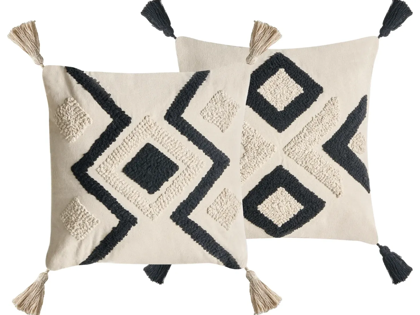 Sæt af 2 pyntepuder SARACA Bomuld 45 x 45 cm Sort/beige Geometrisk mønster