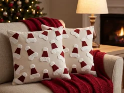 Sæt af 2 pyntepuder SUGARPLUM Bomuld 45 x 45 cm Lys Beige Julemønster