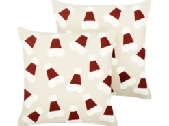 Sæt af 2 pyntepuder SUGARPLUM Bomuld 45 x 45 cm Lys Beige Julemønster