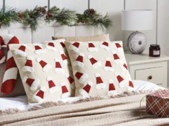 Sæt af 2 pyntepuder SUGARPLUM Bomuld 45 x 45 cm Lys Beige Julemønster