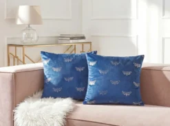 Sæt af 2 pyntepuder YUZURI Velour 45 x 45 cm Navy Blå Dyremønster