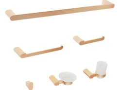 Sæt med 6 badeværelsestilbehør PARACAS Med håndtag og kroge til håndklæder Guld