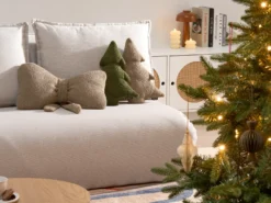 Sæt med 3 dekorative puder WINTERLAND Boucle 30 x 35 cm 45 x 25 cm Brungrå Julemønster