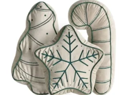 Sæt med 3 dekorative puder JOLLYTRIO Velour 35 x 70 cm 40 x 60 cm 40 x 40 cm Lys Beige Julemønster