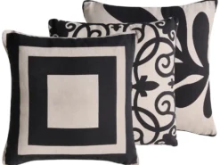 Sæt med 3 dekorative puder MERBAU Bomuld 45 x 45 cm Sort/beige Abstraktmønster