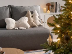 Sæt med 3 dekorative puder WINTERLAND Boucle 30 x 35 cm 45 x 25 cm Lys Beige Julemønster