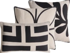 Sæt med 3 dekorative puder AGATHIS Bomuld 30 x 50 cm Sort/beige Abstraktmønster