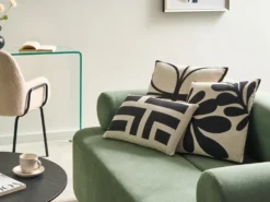 Sæt med 3 dekorative puder AGATHIS Bomuld 30 x 50 cm Sort/beige Abstraktmønster
