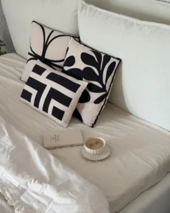 Sæt med 3 dekorative puder AGATHIS Bomuld 30 x 50 cm Sort/beige Abstraktmønster