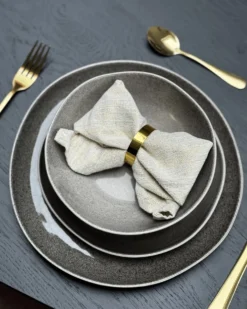Sæt med 4 desserttallerkener COSTMARY Stentøj Grå