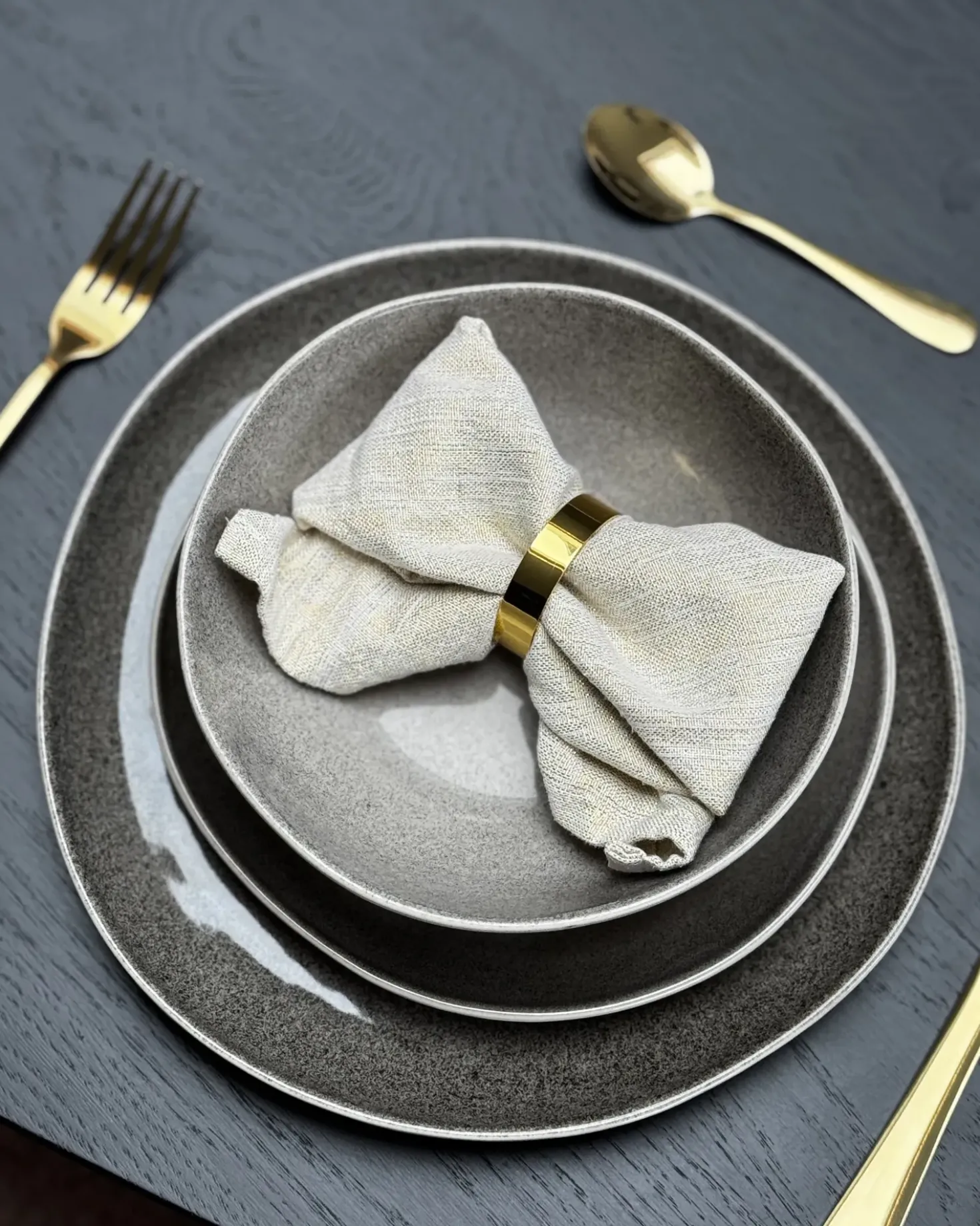 Sæt med 4 desserttallerkener COSTMARY Stentøj Grå