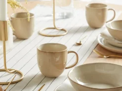 Sæt med 4 kopper GINSENG Stentøj Lys Beige