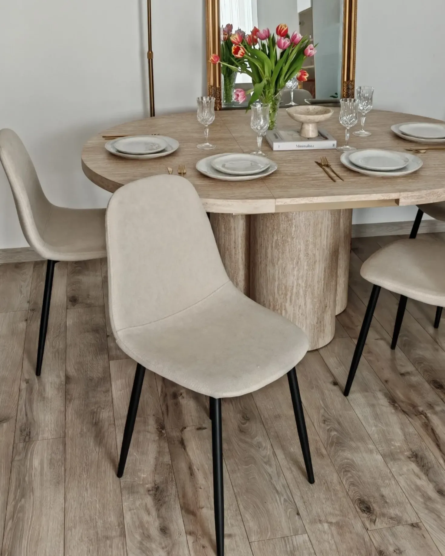 Sæt med 4 spisebordsstole CRANDALL Lys Beige
