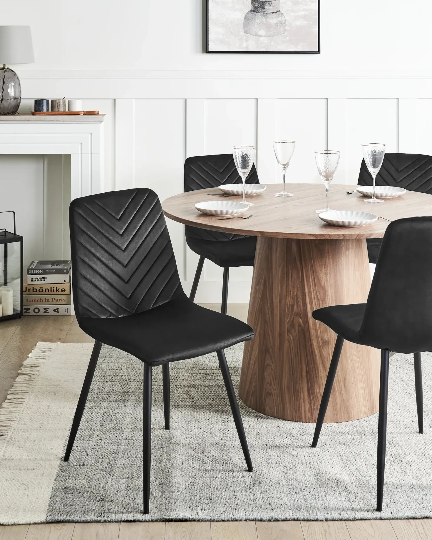 Sæt med 4 spisebordsstole HAVRE Velour Sort