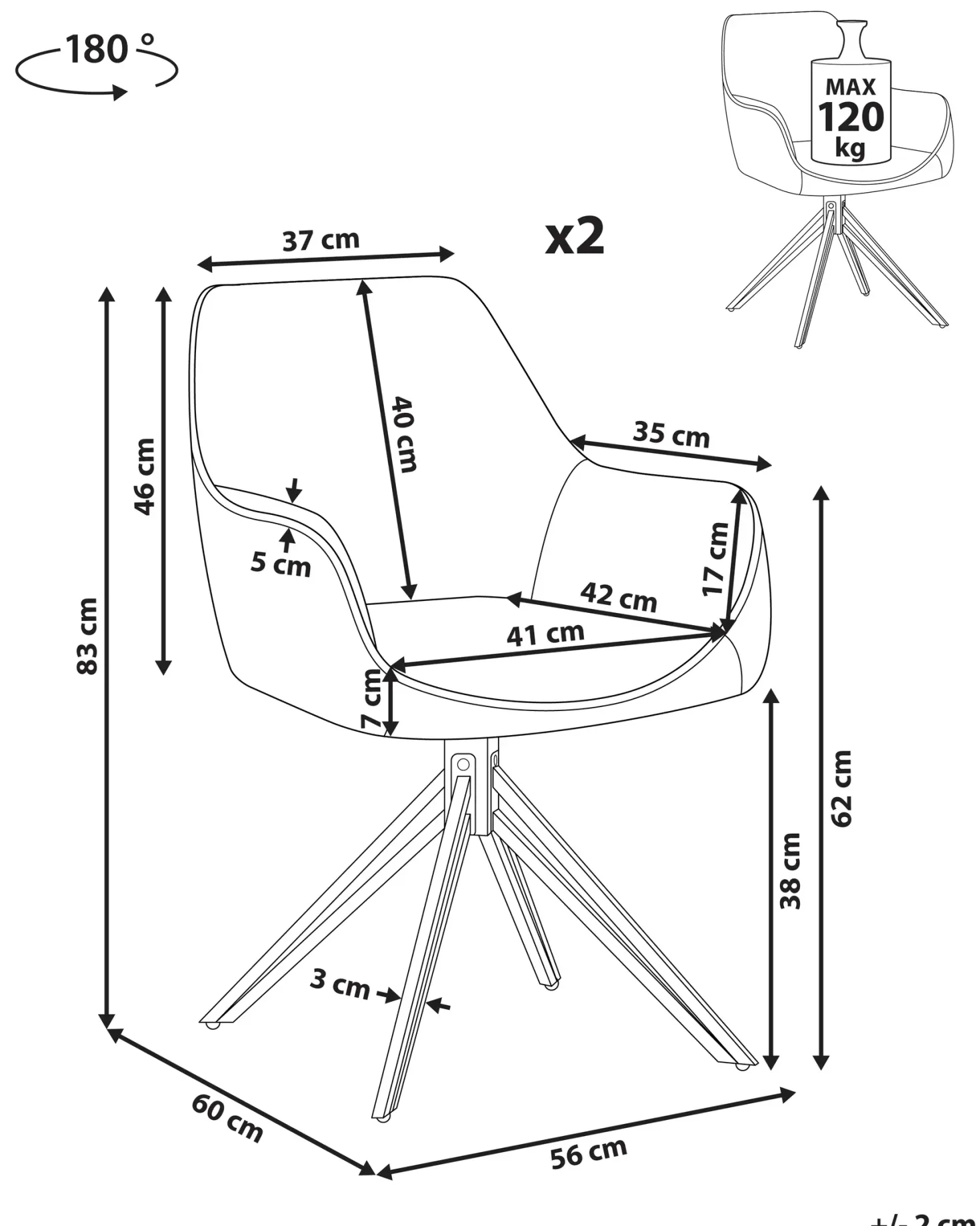 Sæt med 2 spisebordsstole JODAR Beige