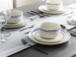 Sæt med 24 stykker service AMCHUR Porcelæn Hvid/blå