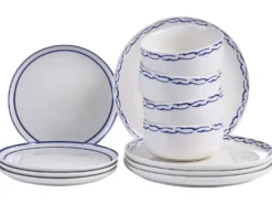 Sæt med 12 stykker service AMCHUR Porcelæn Hvid/blå