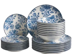 Sæt med 24 stykker service BASIL Porcelæn Blå
