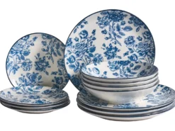 Sæt med 12 stykker service BASIL Porcelæn Blå