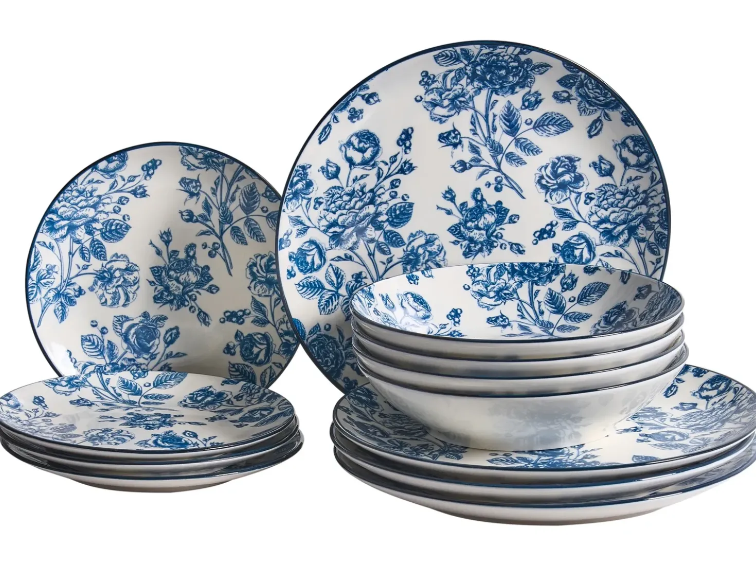 Sæt med 12 stykker service BASIL Porcelæn Blå